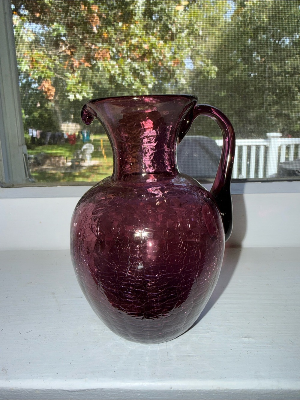 Vintage Crackle Glass 4” amethyst Pitcher Vase - Unbranded